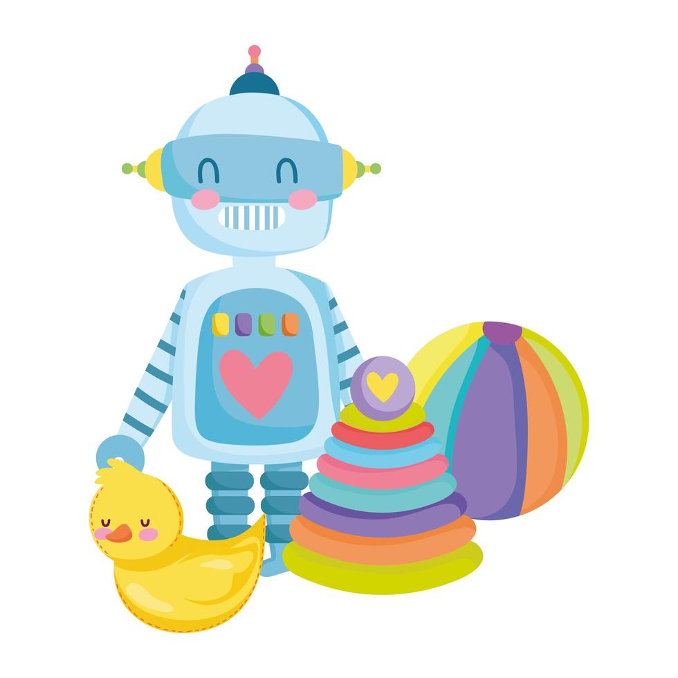 objet de jouets pour les petits enfants à jouer le canard de pyramide de boule de robot de dessin animé vecteur