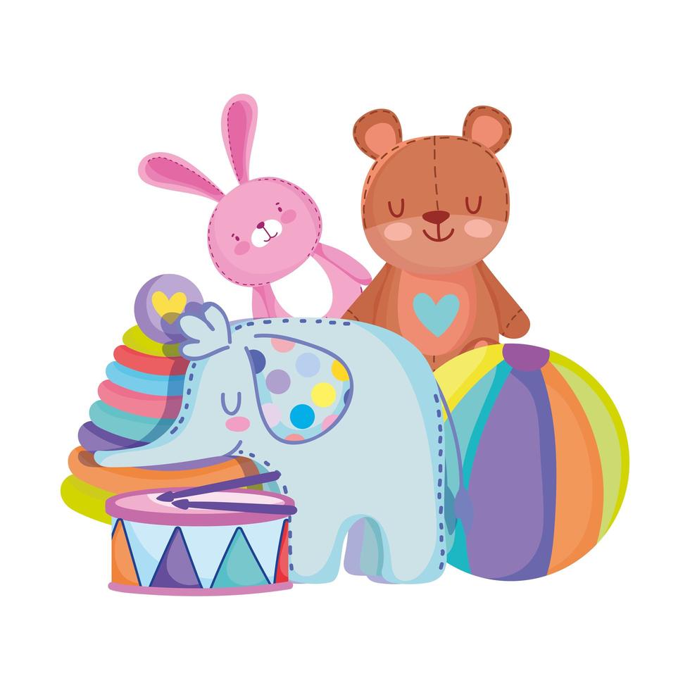objet de jouets pour les petits enfants à jouer au tambour de boule d'éléphant d'ours de lapin de dessin animé vecteur