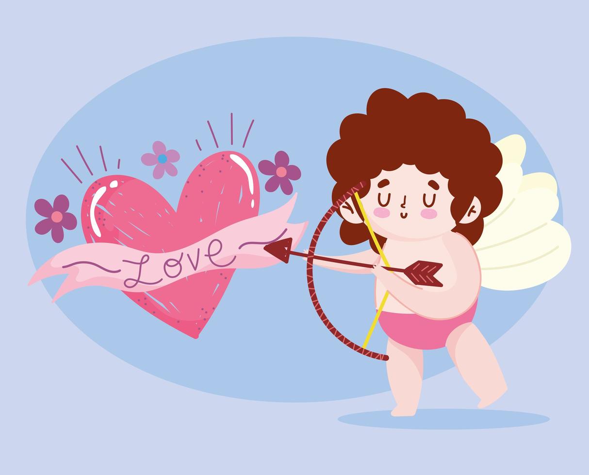 amour mignon cupidon avec flèche icône de dessin animé coeur romantique vecteur