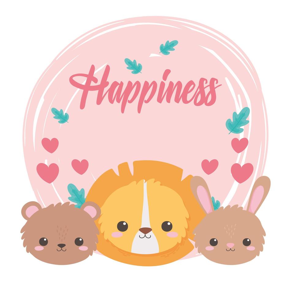 mignons petits visages lion ours lapin coeurs animaux de dessin animé vecteur