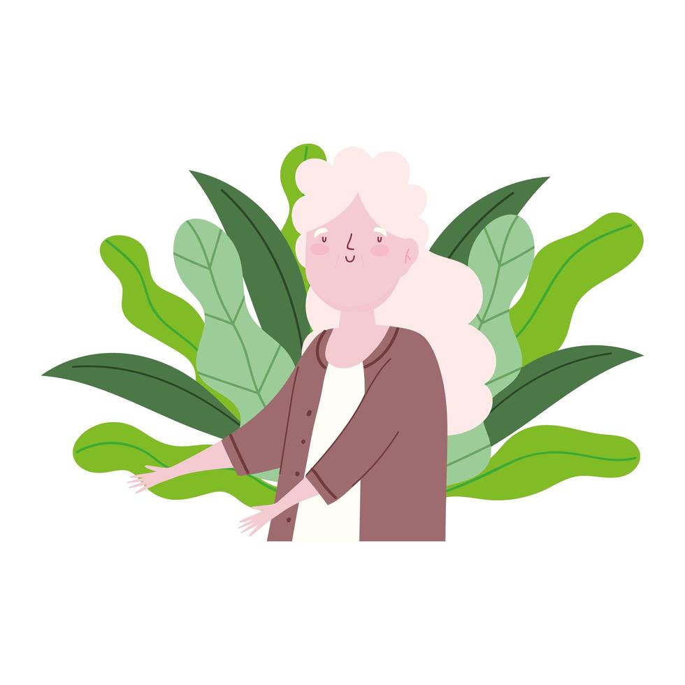 dessin animé grand-mère cheveux longs vieille femme portrait de caractère vecteur