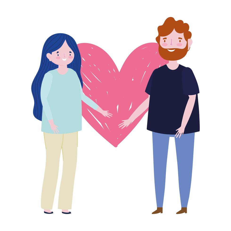 jeune couple coeur amour image de dessin animé romantique vecteur