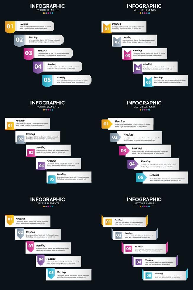 vecteur 6 infographie pack présentation modèle de diapositive 5 étapes cycle diagrammes et chronologies