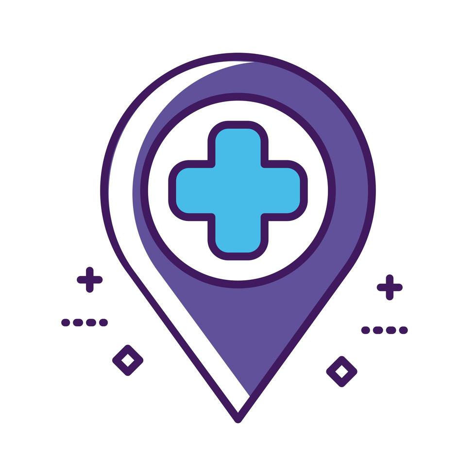 symbole de croix médicale avec ligne de localisation de broche et style de remplissage vecteur