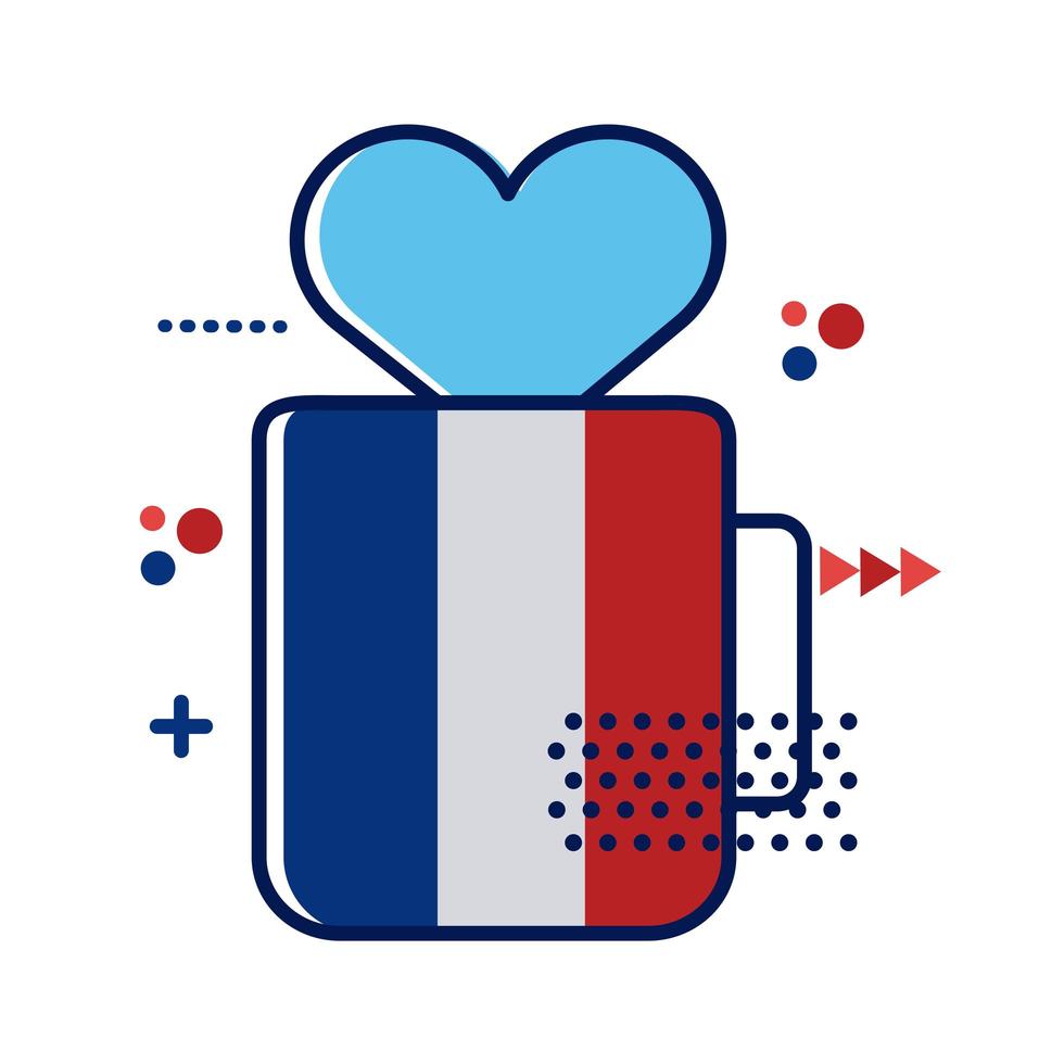 Drapeau de la France dans la tasse avec la conception d'illustration vectorielle coeur style plat vecteur