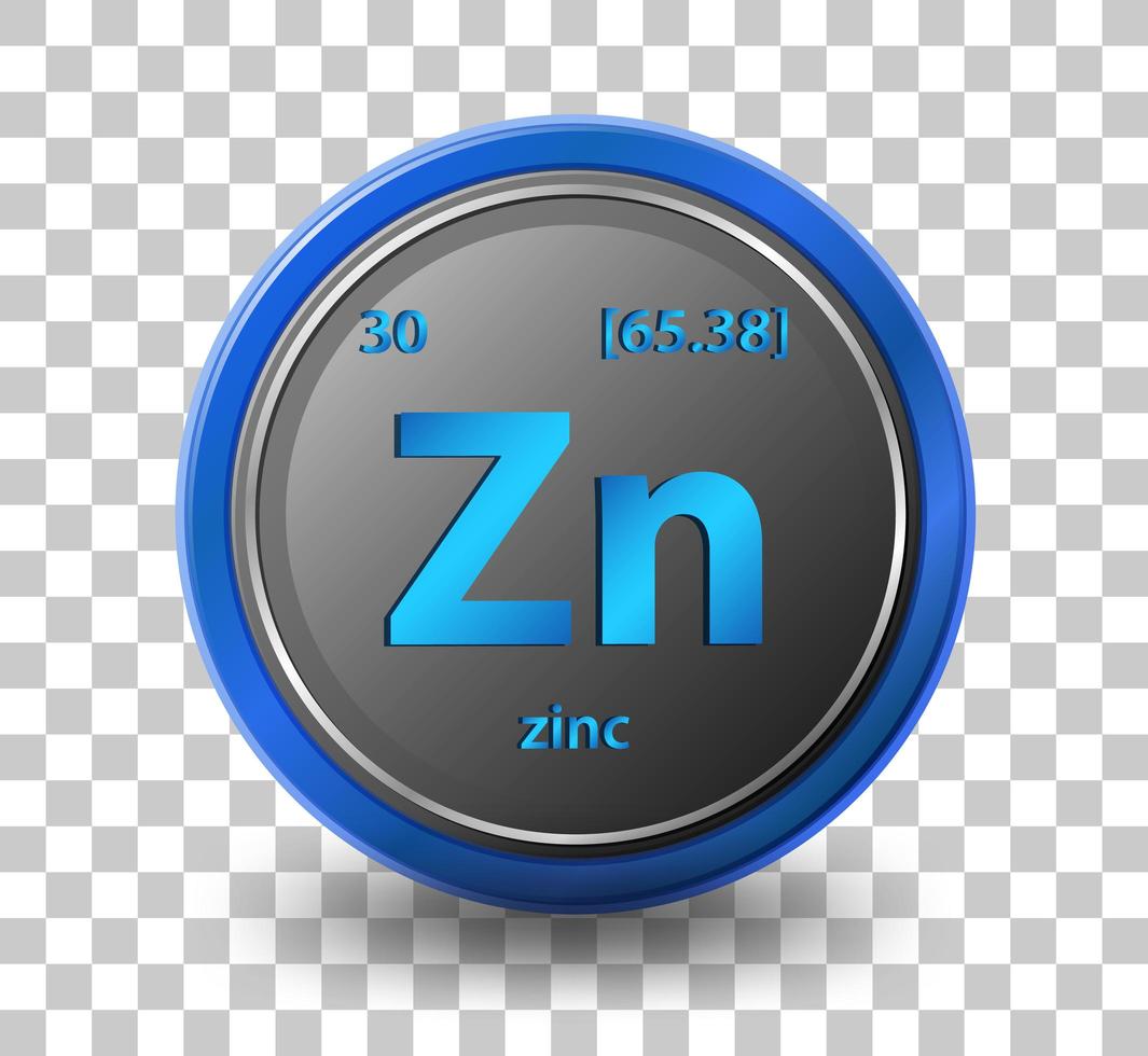 élément chimique de zinc. symbole chimique avec numéro atomique et masse atomique. vecteur