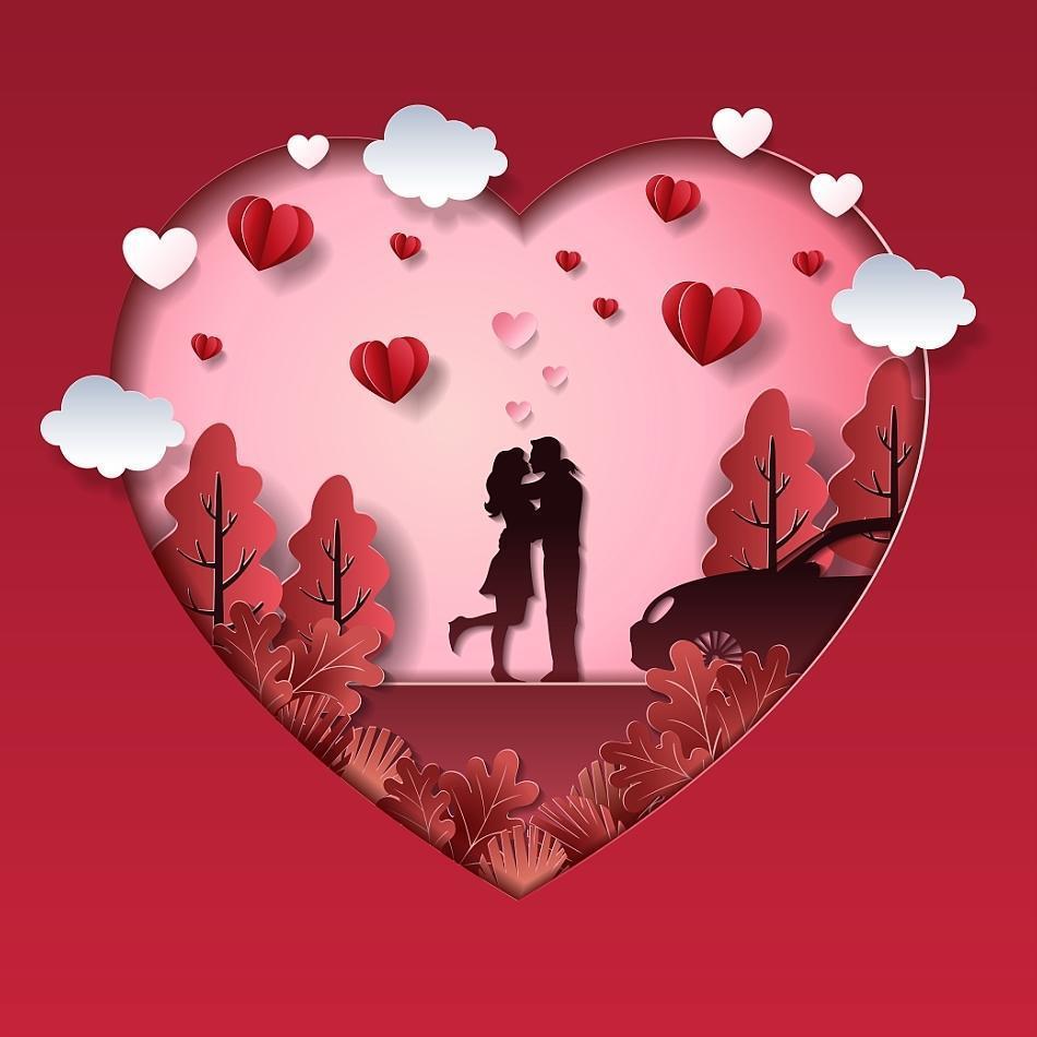 couple de la Saint-Valentin dans un paysage d'amour vecteur