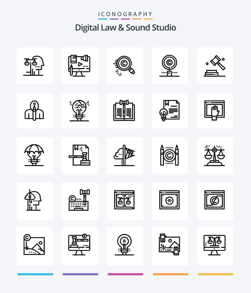 loi numérique créative et pack d'icônes de contour studio sonore 25 tels que numérique. Entreprise. numérique. biens. trouver vecteur