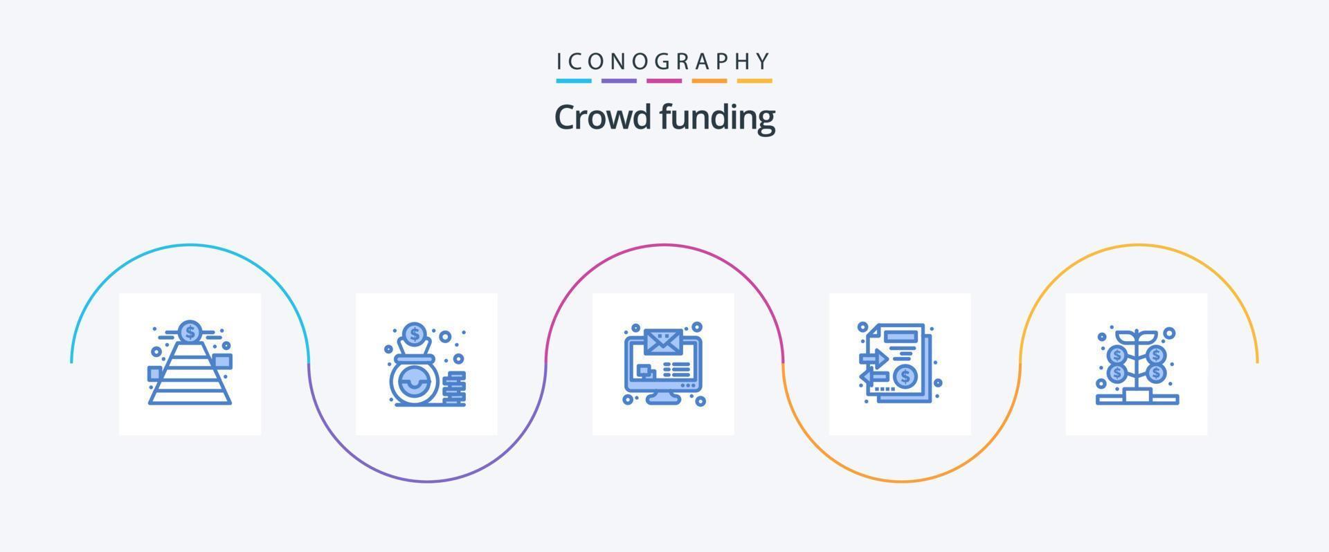 pack d'icônes bleu 5 de financement participatif, y compris l'investissement. fonds. imac. de l'argent. des dossiers vecteur