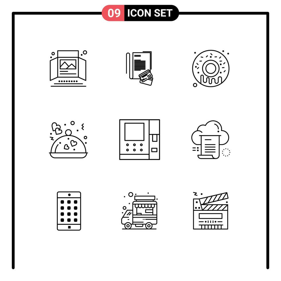 pack de lignes vectorielles modifiables de 9 contours simples d'éléments de conception vectorielles modifiables de crédit de la saint-valentin en espèces vecteur