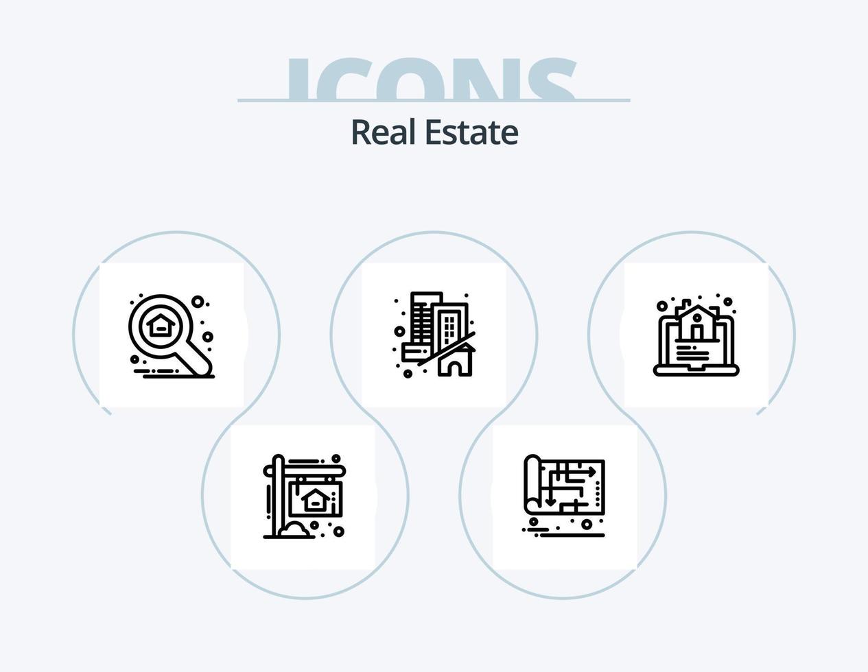pack d'icônes de ligne immobilière 5 conception d'icônes. maison. domicile. document. domaine. Contrat vecteur