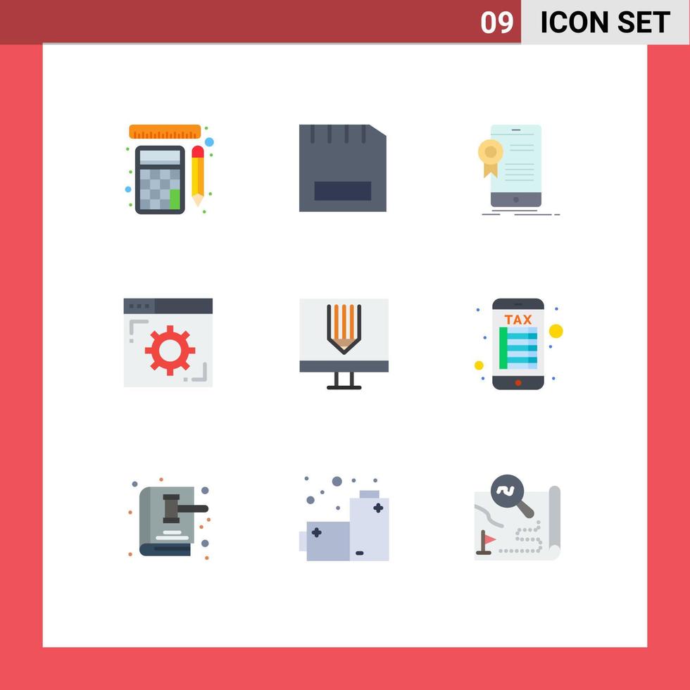 symboles d'icônes universelles groupe de 9 couleurs plates modernes d'éléments de conception vectoriels modifiables d'application de navigateur de matériel internet de page Web vecteur