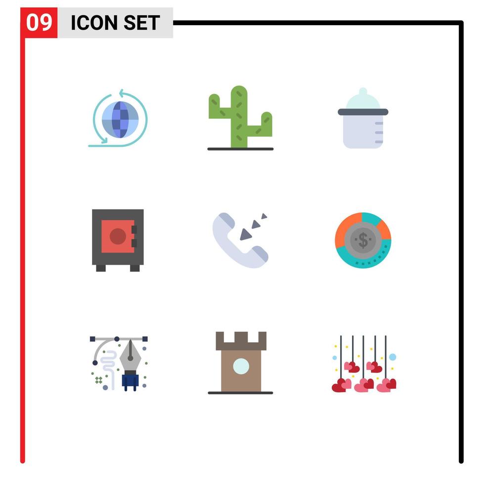 symboles d'icônes universels groupe de 9 couleurs plates modernes de diagramme budgétaire casier téléphone communication éléments de conception vectoriels modifiables vecteur