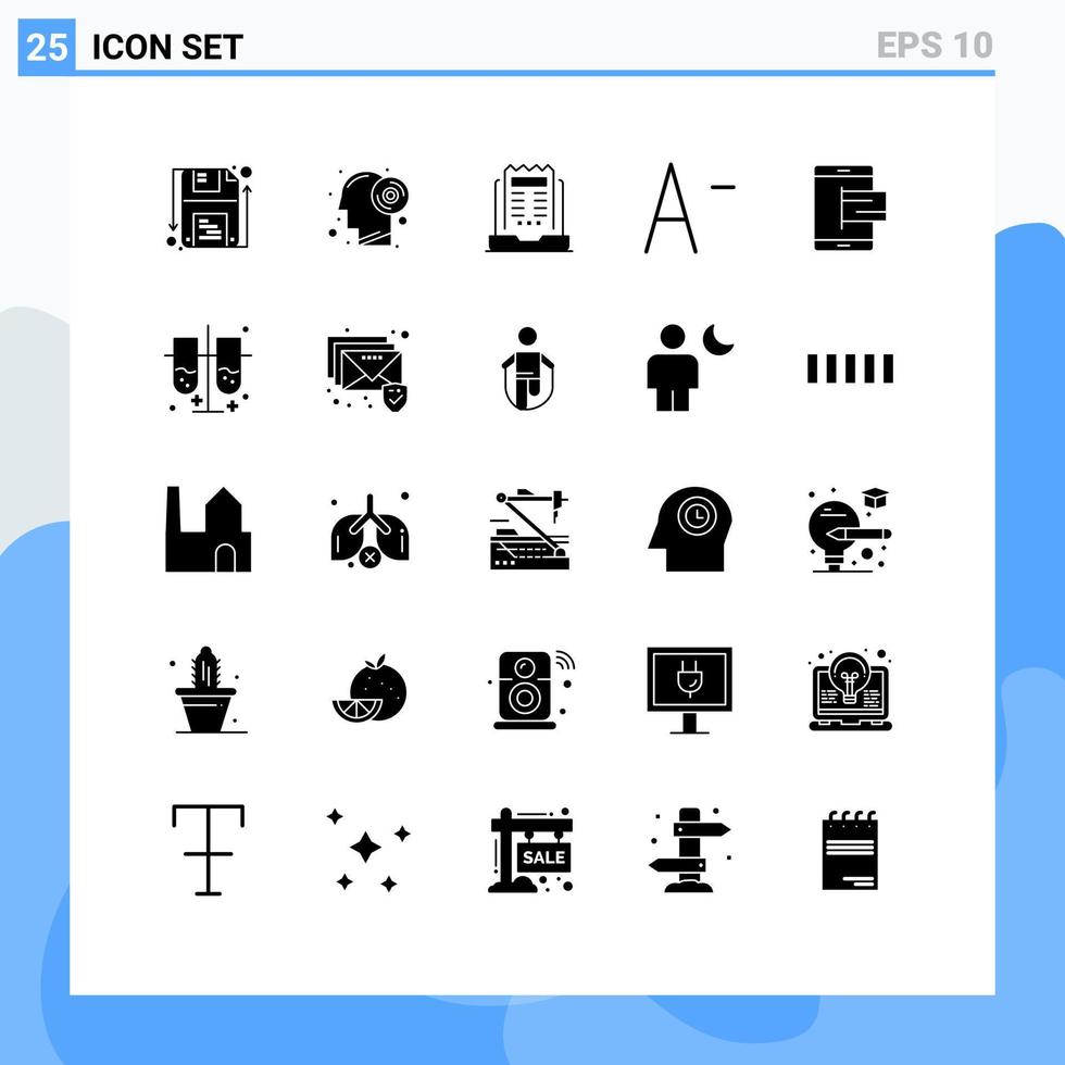 ensemble de pictogrammes de 25 glyphes solides simples d'éléments de conception vectoriels modifiables de journaux d'affaires de commerce mobile vecteur