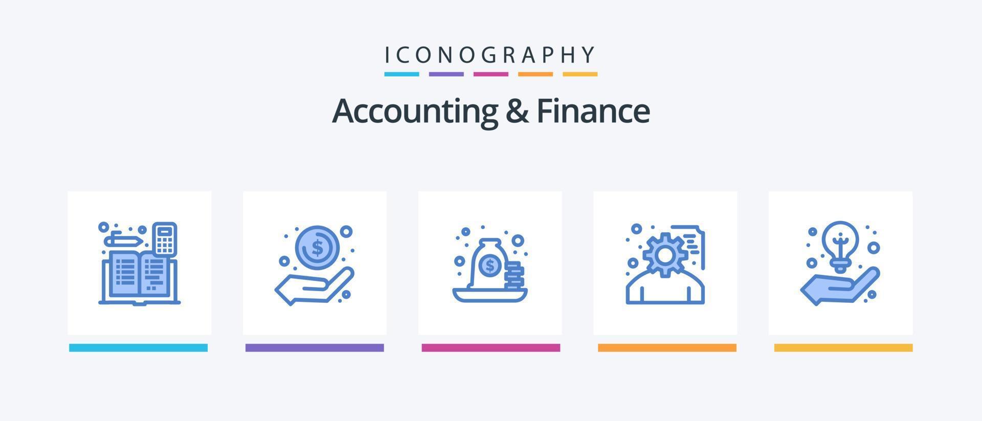 pack d'icônes bleues de comptabilité et de finance 5, y compris le projet. développement. argent en main. prêter. Paiement. conception d'icônes créatives vecteur