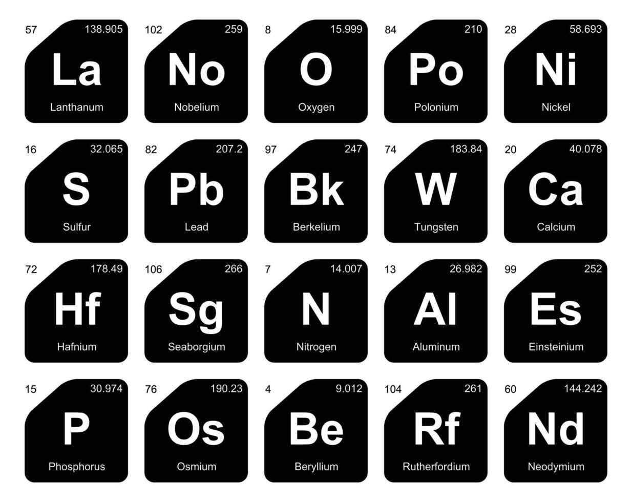 20 tableau préodique de la conception du pack d'icônes d'éléments vecteur