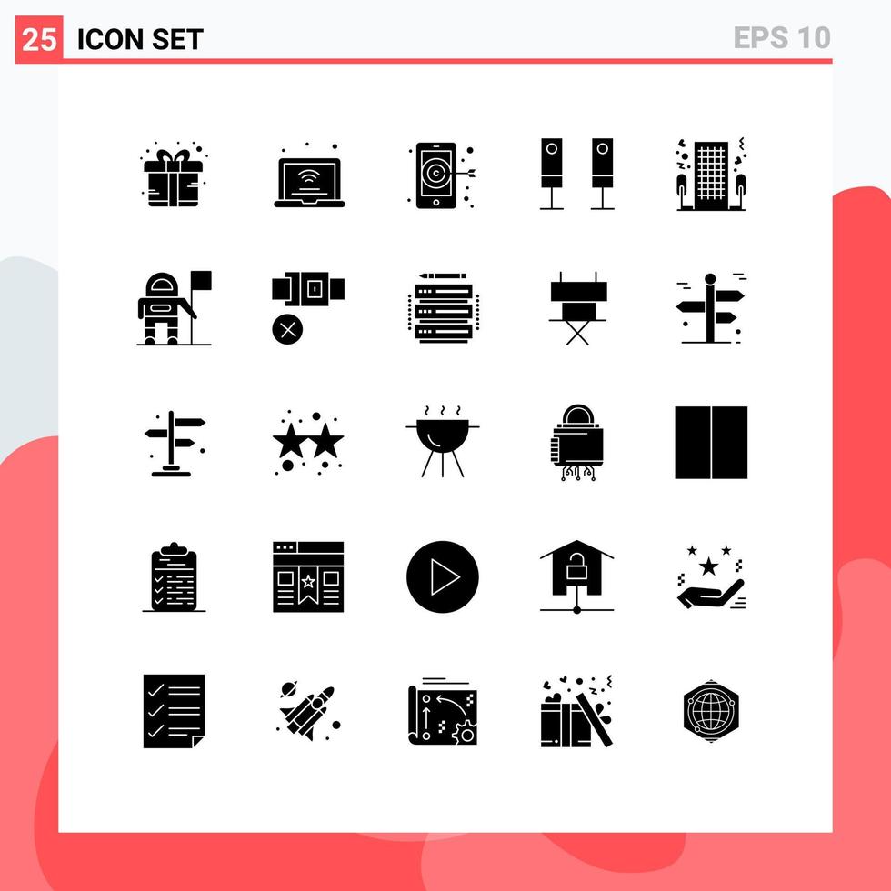 ensemble moderne de 25 glyphes et symboles solides tels que les appareils de son wifi du système hôtelier éléments de conception vectoriels modifiables vecteur