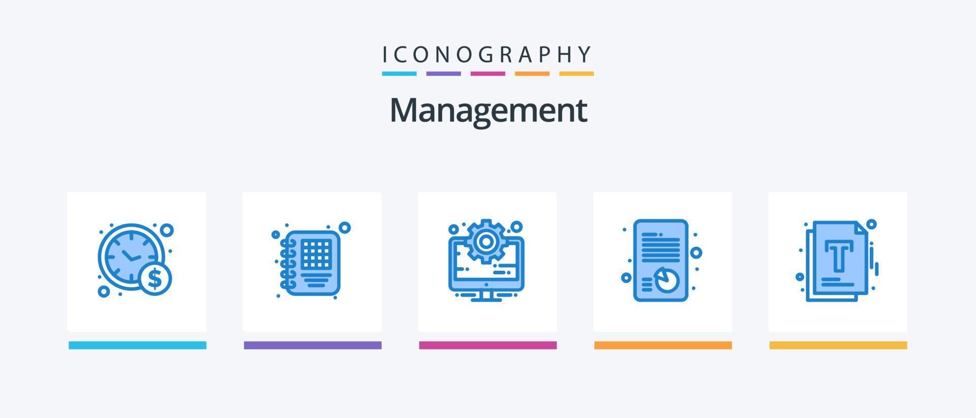 pack d'icônes bleu de gestion 5, y compris l'optimisation. dossier. le management. document. rapport. conception d'icônes créatives vecteur