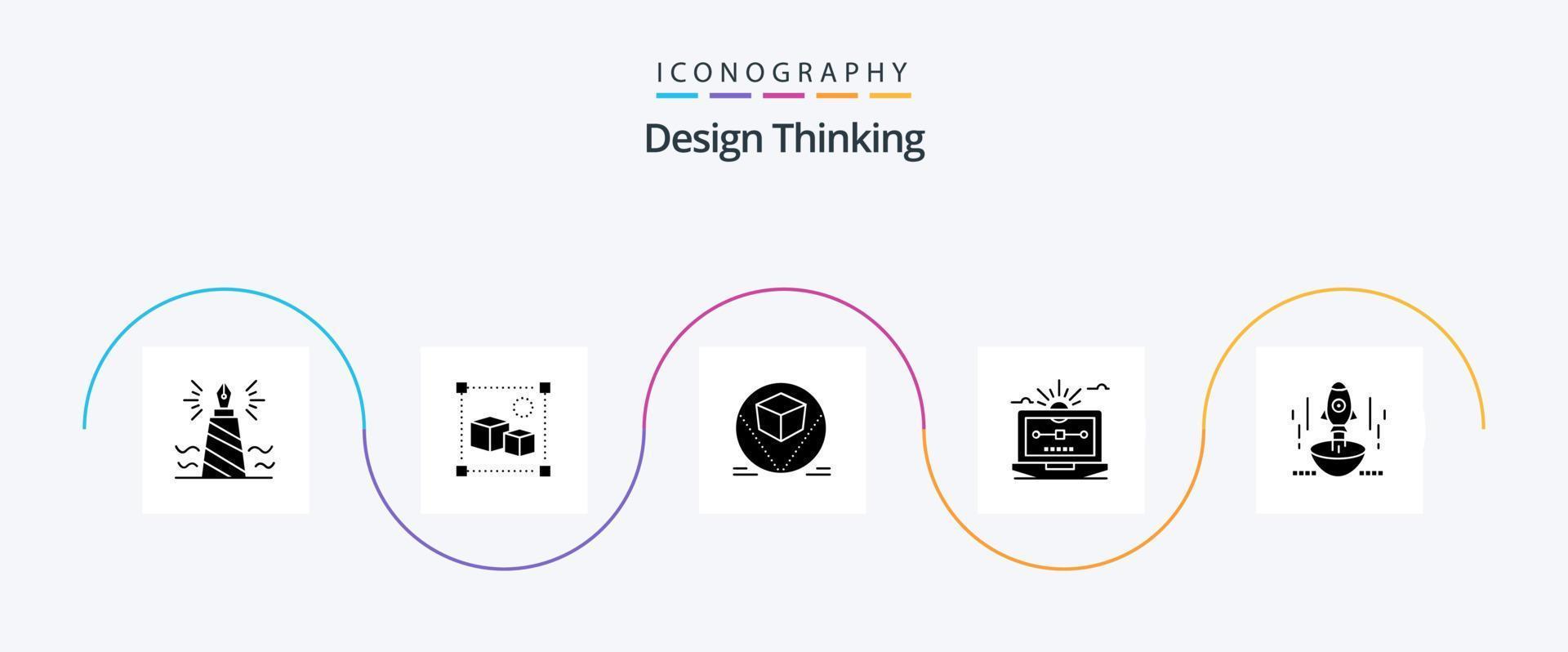 design thinking glyphe 5 pack d'icônes comprenant un ordinateur. dossier. En traitement. dessin. boutique vecteur