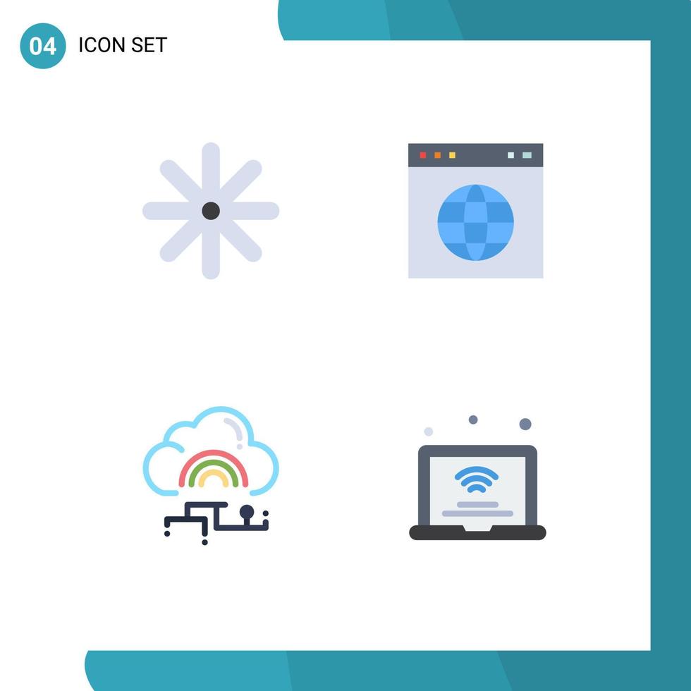 4 concept d'icône plate pour sites Web mobiles et applications fleur lien globe données de site Web éléments de conception vectoriels modifiables vecteur