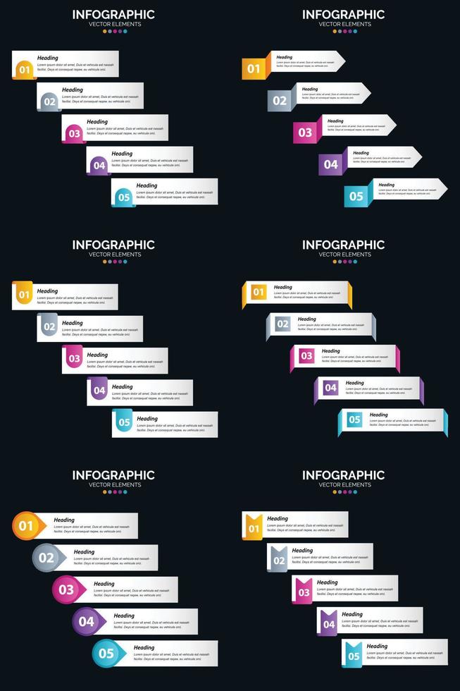 vecteur 6 infographie pack présentation modèle de diapositive 5 étapes cycle diagrammes et chronologies