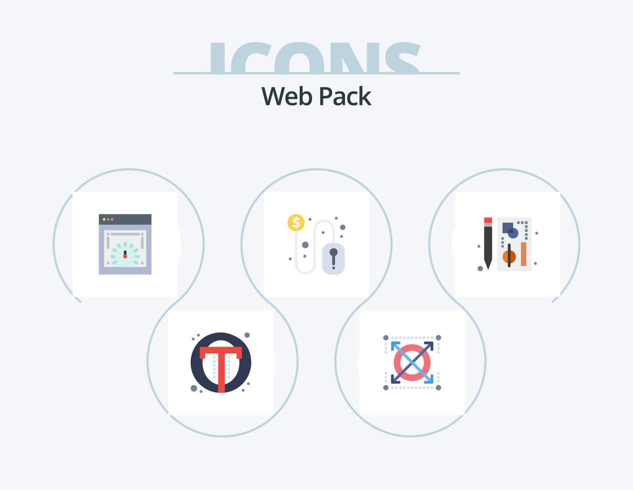 pack d'icônes plat web pack 5 conception d'icônes. le navigateur. signe dollar. paquet. dollar. vérification de la vitesse du web vecteur