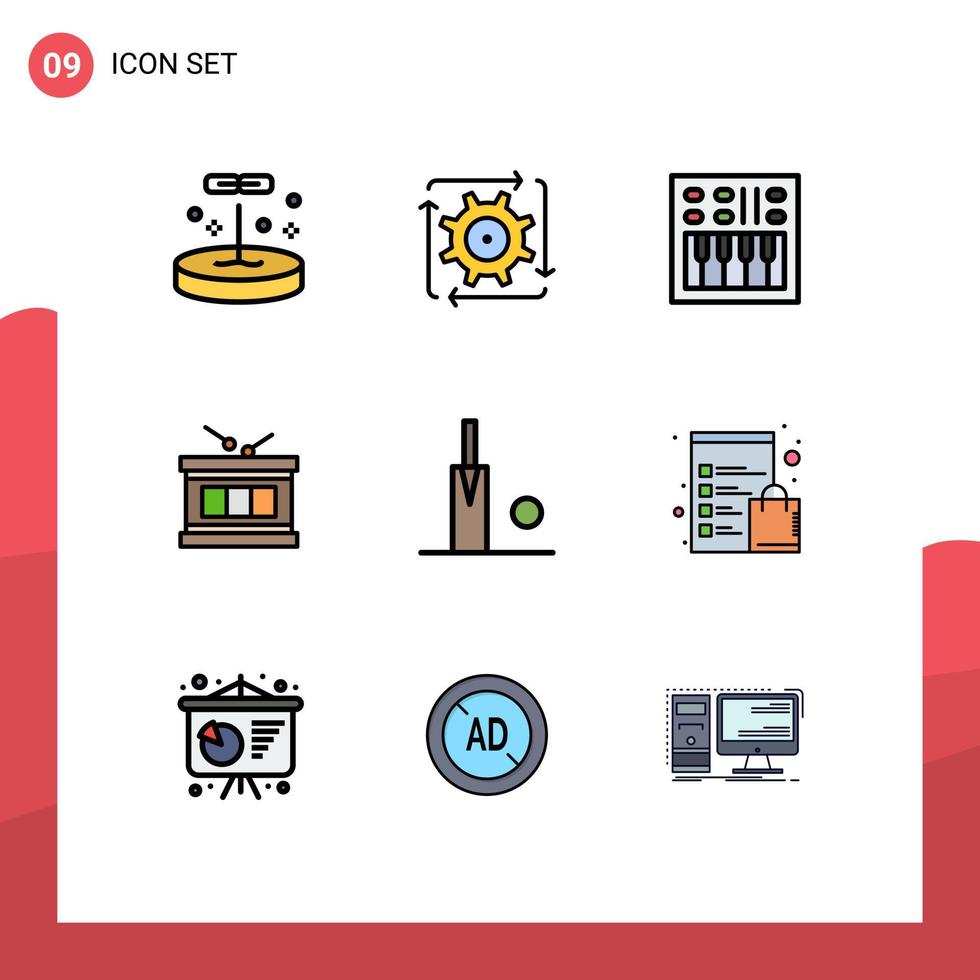 ensemble de 9 couleurs plates vectorielles remplies sur la grille pour le fonctionnement de l'instrument de parade tambour haut-parleur éléments de conception vectoriels modifiables vecteur
