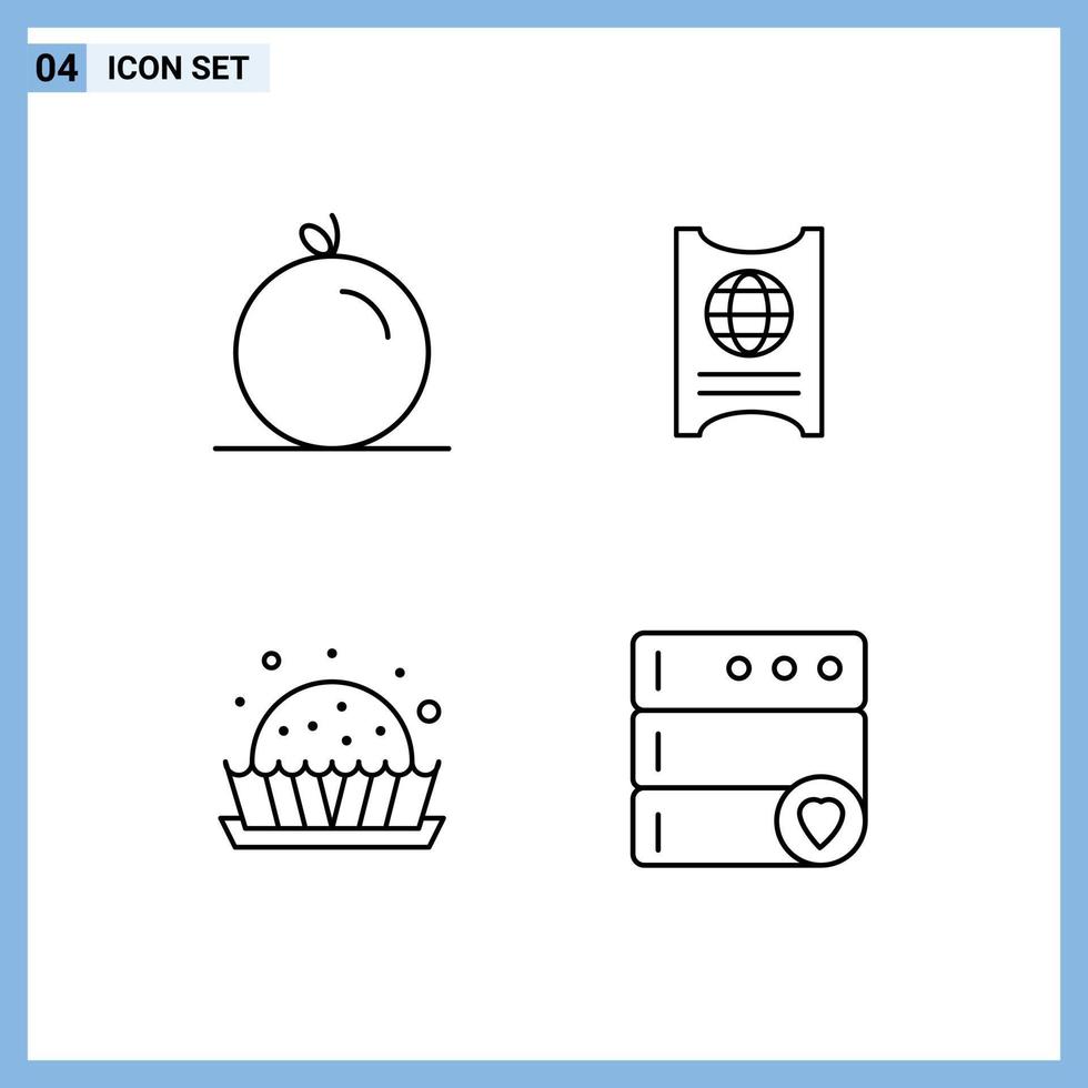 groupe de 4 signes et symboles de couleurs plates remplies pour les éléments de conception vectoriels modifiables de la base de données de l'hôtel de la tarte aux fruits vecteur