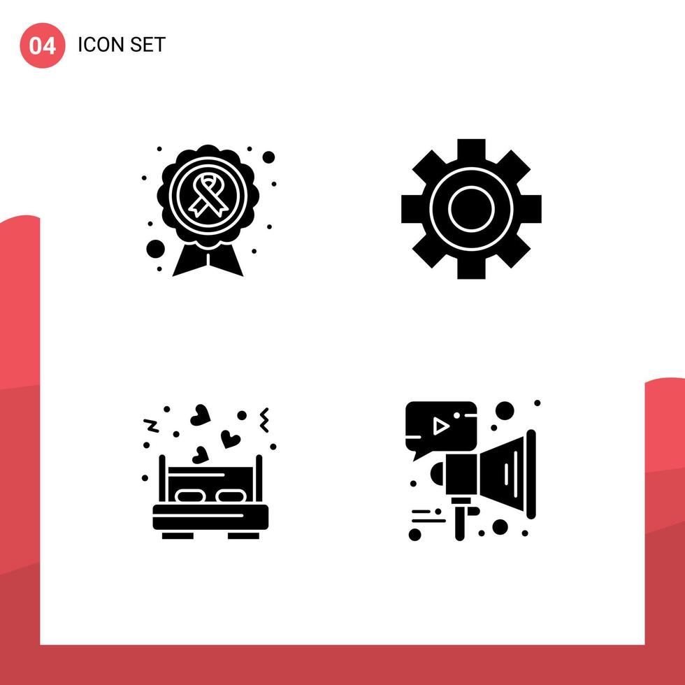 4 interface utilisateur pack de glyphes solides de signes et symboles modernes de sensibilisation ruban lit cause engrenage amour éléments de conception vectoriels modifiables vecteur