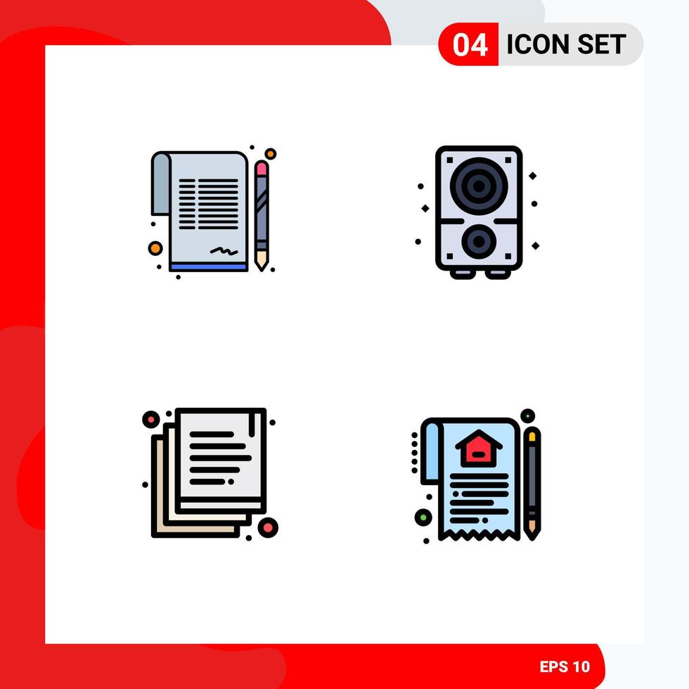 interface utilisateur pack de 4 couleurs plates de base remplies de documents contractuels accord document musical éléments de conception vectoriels modifiables vecteur