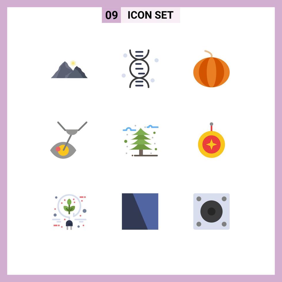 ensemble moderne de 9 pictogrammes de couleurs plates d'éléments de conception vectoriels modifiables de chirurgie au laser d'automne de fruits d'arbres froids vecteur