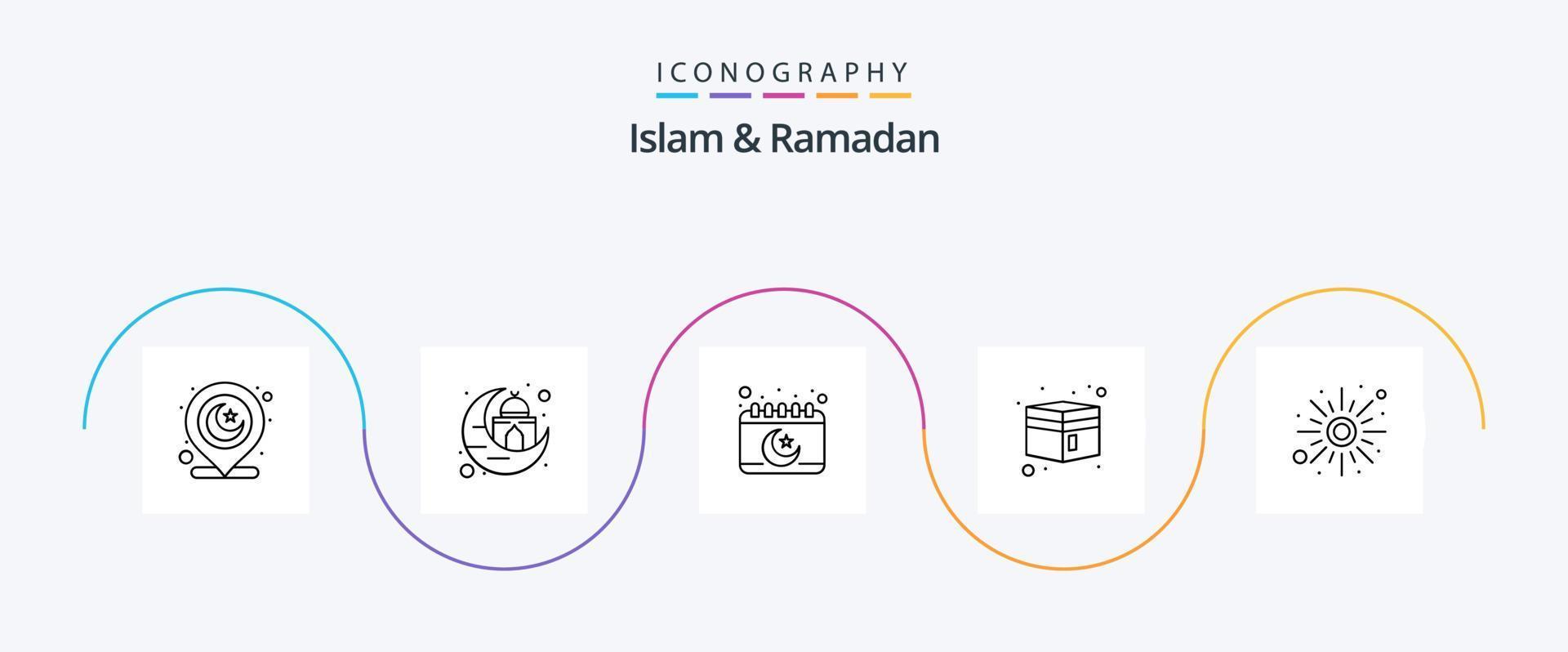 pack d'icônes de la ligne 5 de l'islam et du ramadan, y compris le soleil. Ramadan. calendrier. musulman. imeuble vecteur