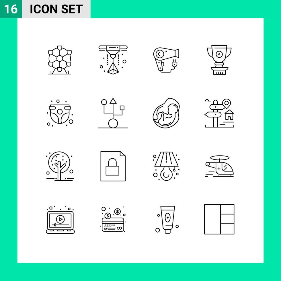 pack de lignes vectorielles modifiables de 16 contours simples d'éléments de conception vectoriels modifiables de réalisation de bébé vecteur