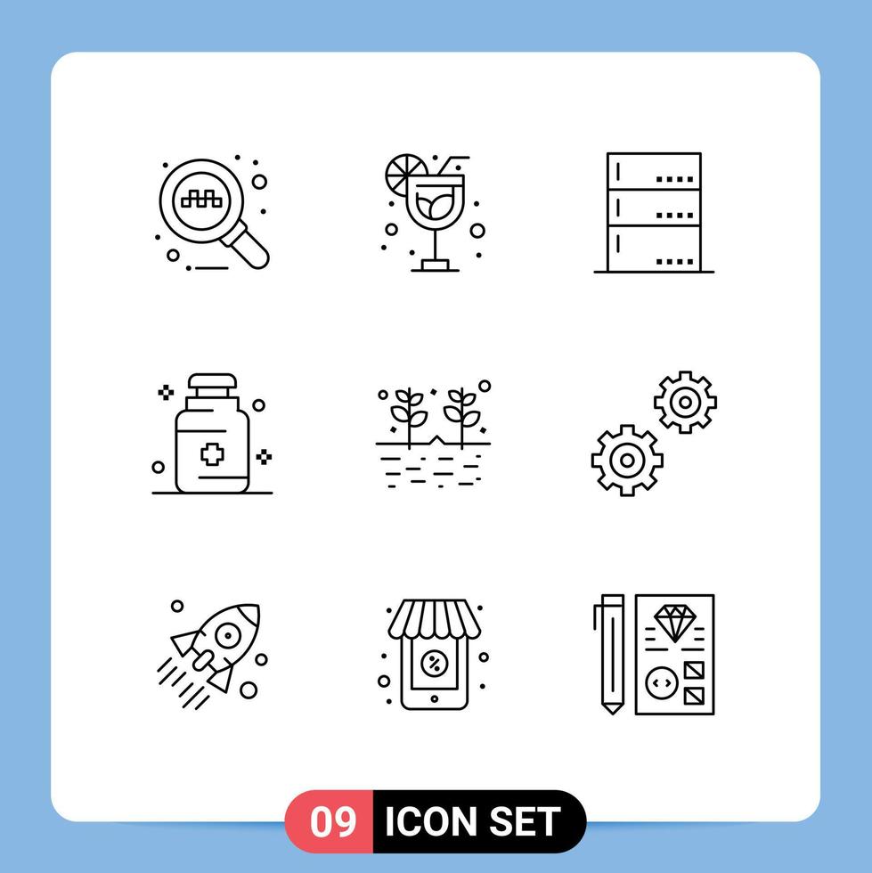 ensemble moderne de 9 contours et symboles tels que des dispositifs agricoles céréaliers éléments de conception vectoriels modifiables médicaux agricoles vecteur