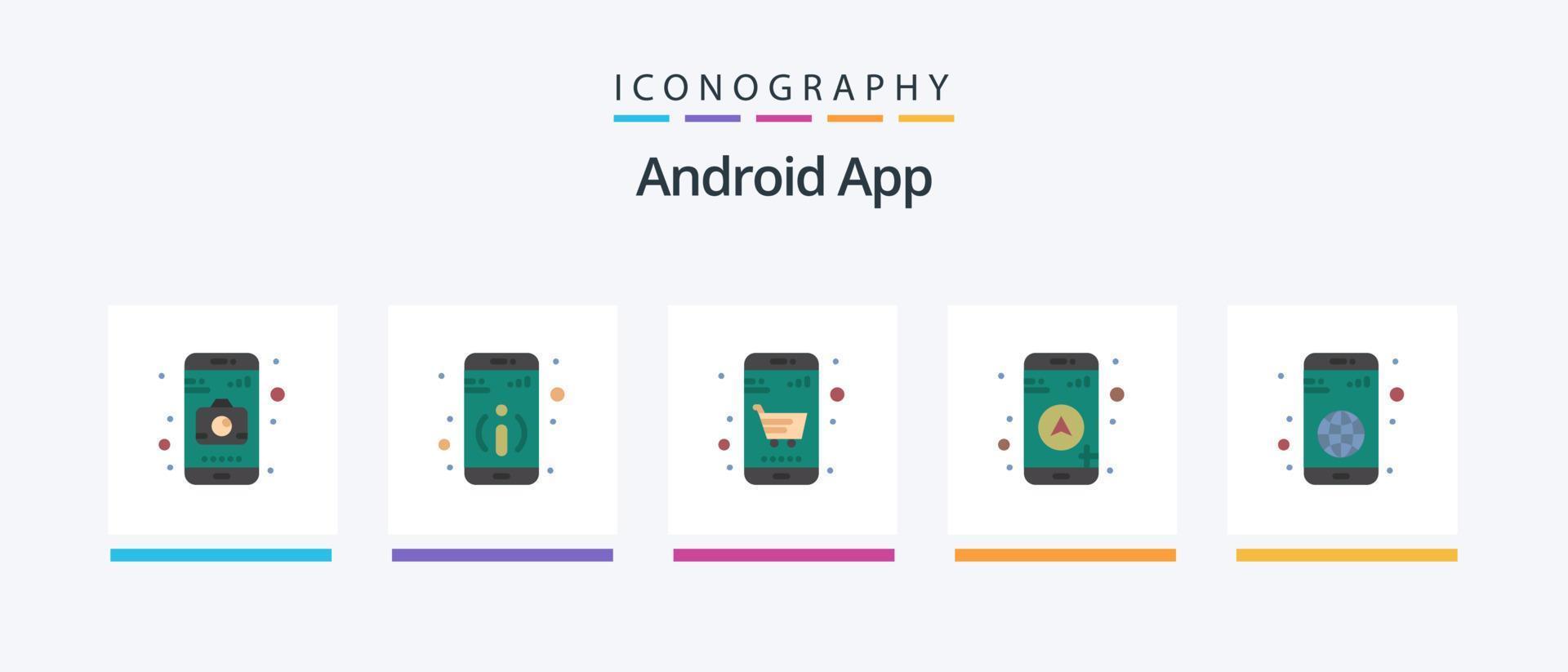 pack d'icônes plat 5 de l'application Android, y compris. globe. Chariot. application. la navigation. conception d'icônes créatives vecteur
