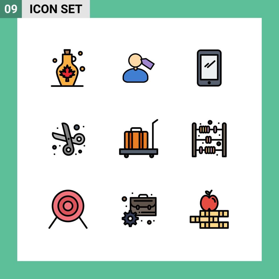 ensemble moderne de 9 couleurs et symboles plats remplis tels que le travail de coupe en ciseaux retour à l'école éléments de conception vectoriels modifiables android vecteur