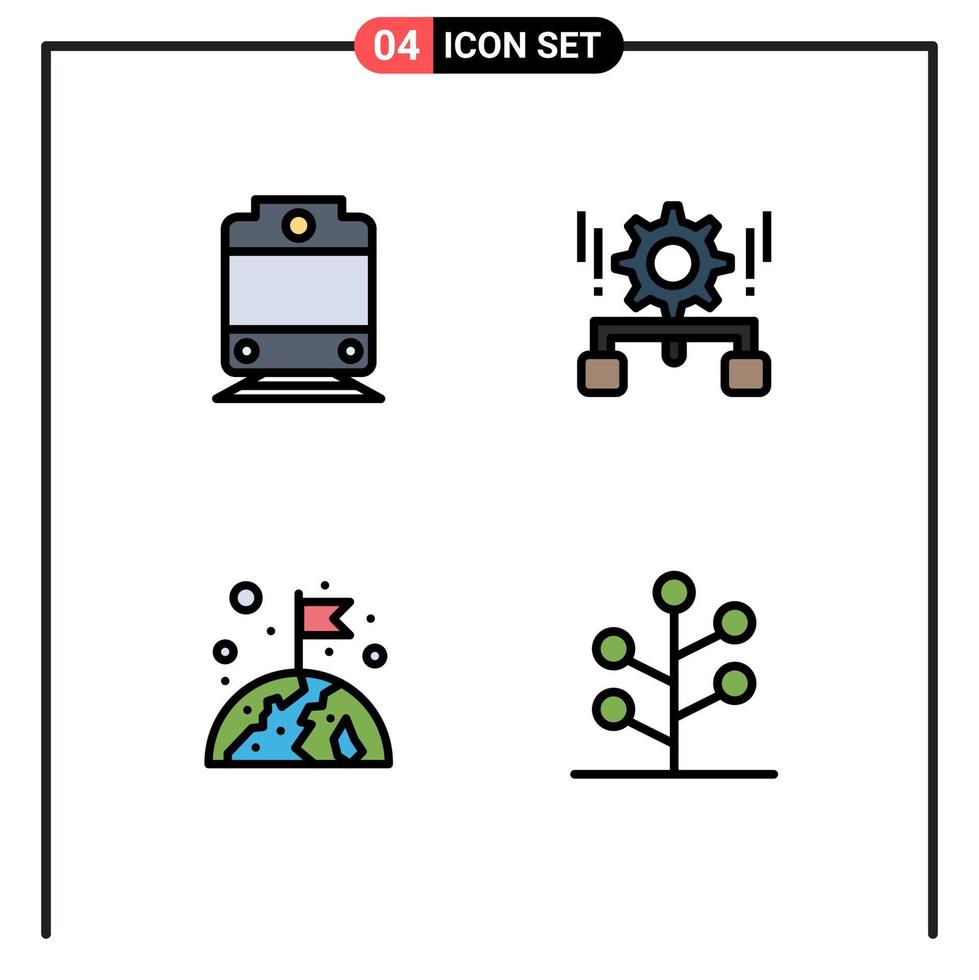 groupe de 4 couleurs plates de ligne de remplissage modernes définies pour les éléments de conception vectoriels modifiables de la forêt de partage d'engrenages du monde ferroviaire vecteur
