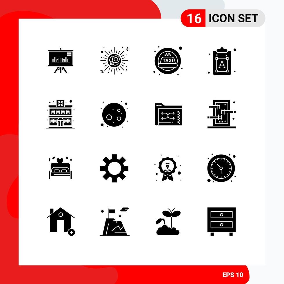 interface mobile glyphe solide ensemble de 16 pictogrammes d'éléments de conception vectorielle modifiables de processus de texte de cabine d'appartement d'hôtel vecteur