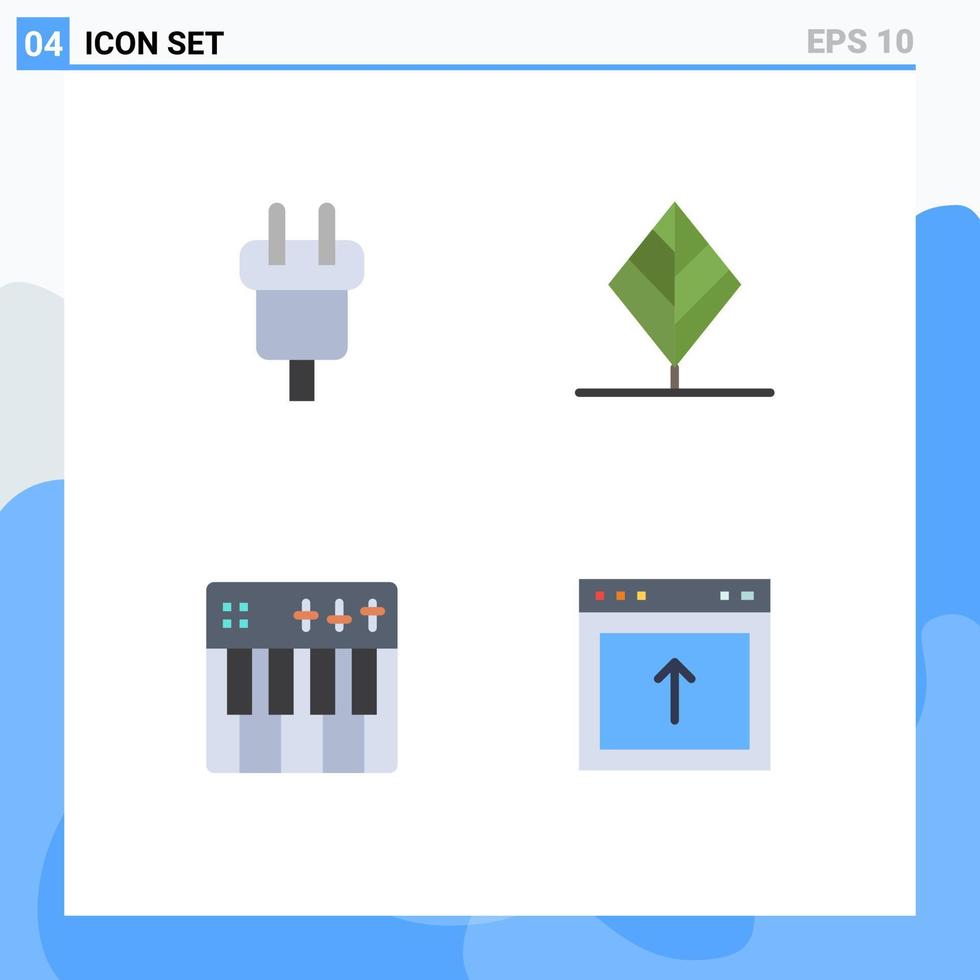 pictogramme ensemble de 4 icônes plates simples de charge célébration feuille électrique vacances éléments de conception vectoriels modifiables vecteur