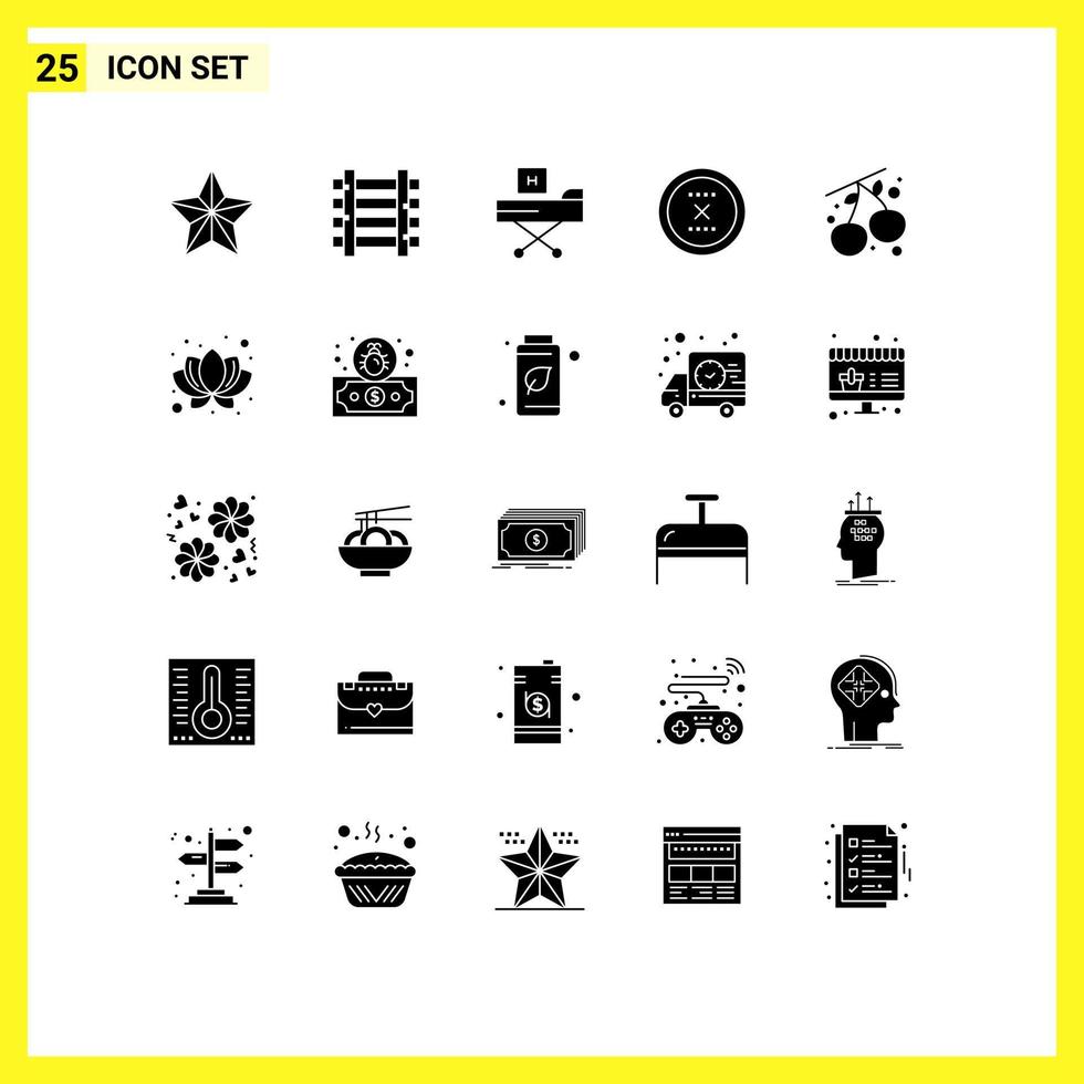 pack de 25 signes et symboles de glyphes solides modernes pour les supports d'impression Web tels que l'interface fermer le cercle de lit santé éléments de conception vectoriels modifiables vecteur