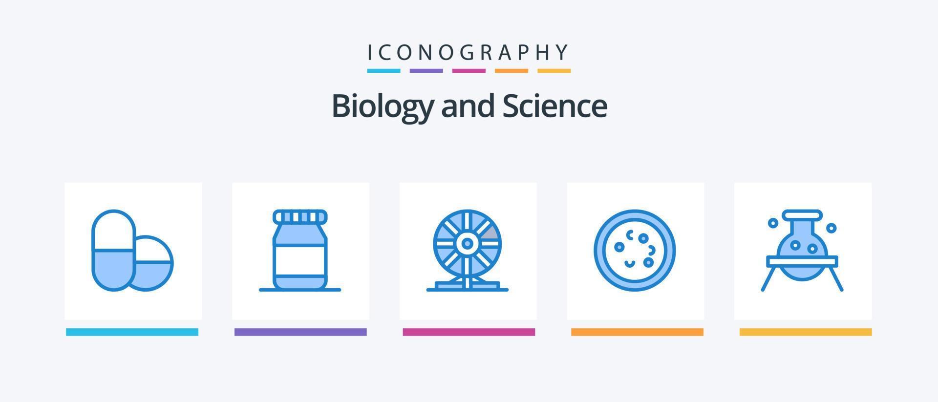 pack d'icônes bleu biologie 5, y compris dangereux. la biologie. mouvement. biochimie. laboratoire. conception d'icônes créatives vecteur