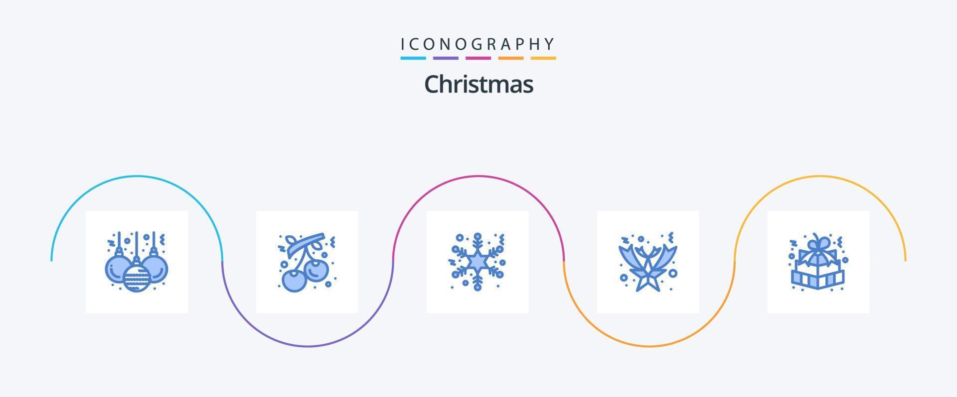 pack d'icônes de noël bleu 5 comprenant une boîte-cadeau. cadeau de pâques. flocon. cadeau de Noël. déchue vecteur