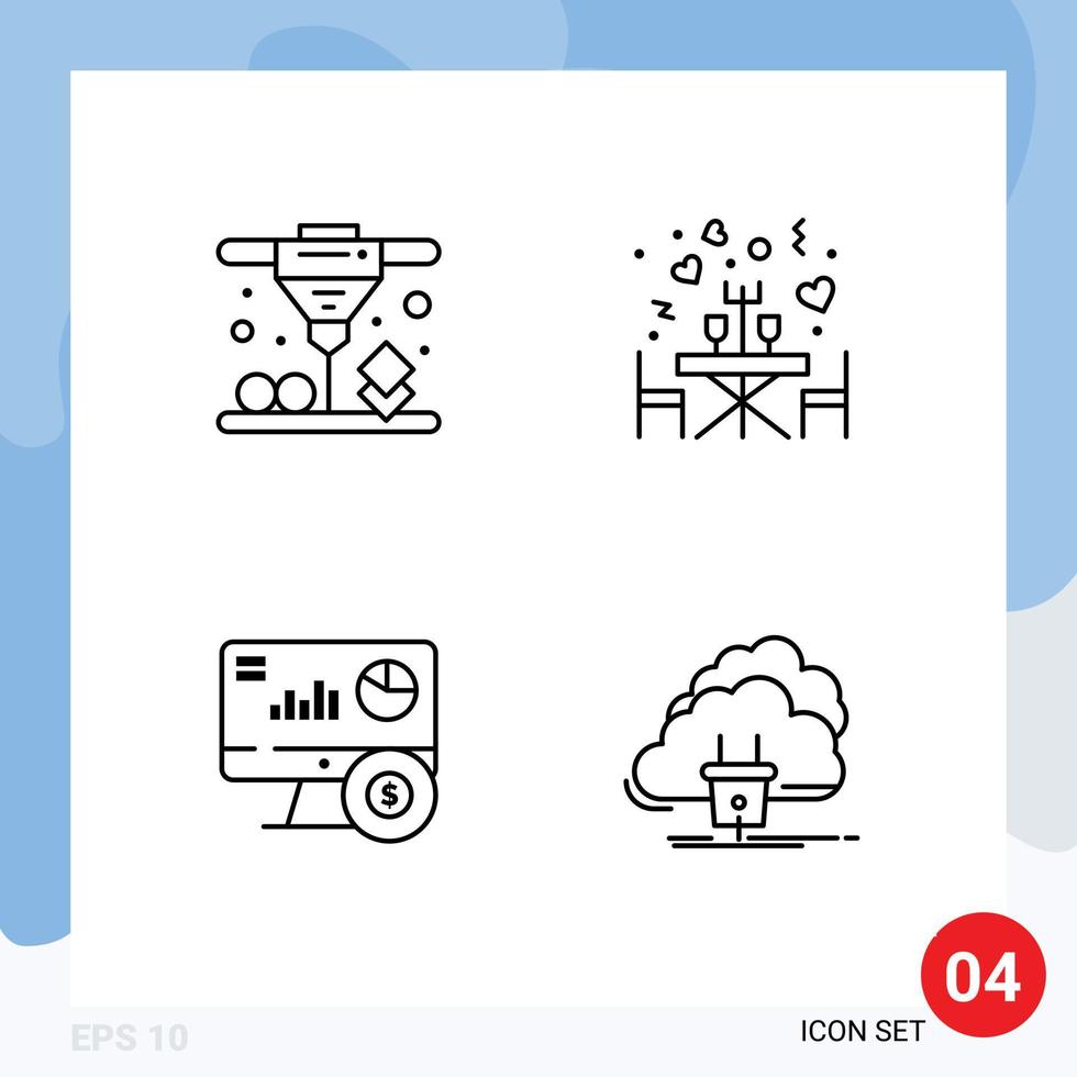 symboles d'icônes universelles groupe de 4 couleurs plates de ligne de remplissage modernes d'éléments de conception vectoriels modifiables de nuage de table de dîner de graphique d'impression vecteur