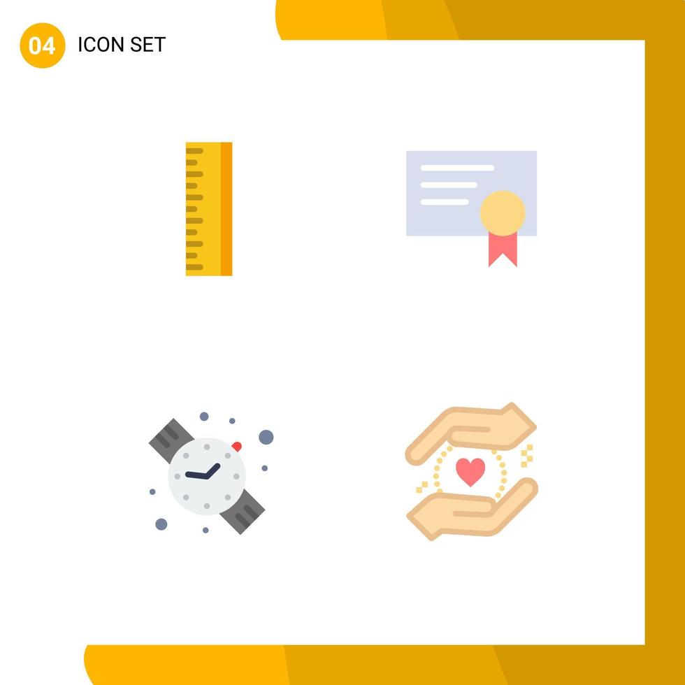 4 icônes plates universelles définies pour les applications web et mobiles échelle certificat d'entreprise retour à l'école amour éléments de conception vectoriels modifiables vecteur