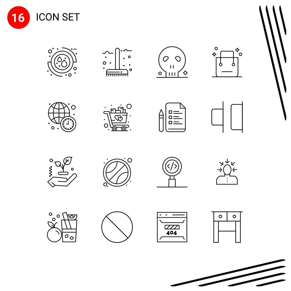 pack de 16 signes et symboles de contours modernes pour les supports d'impression Web tels que le shopping ecommerce saison panier crâne éléments de conception vectoriels modifiables vecteur