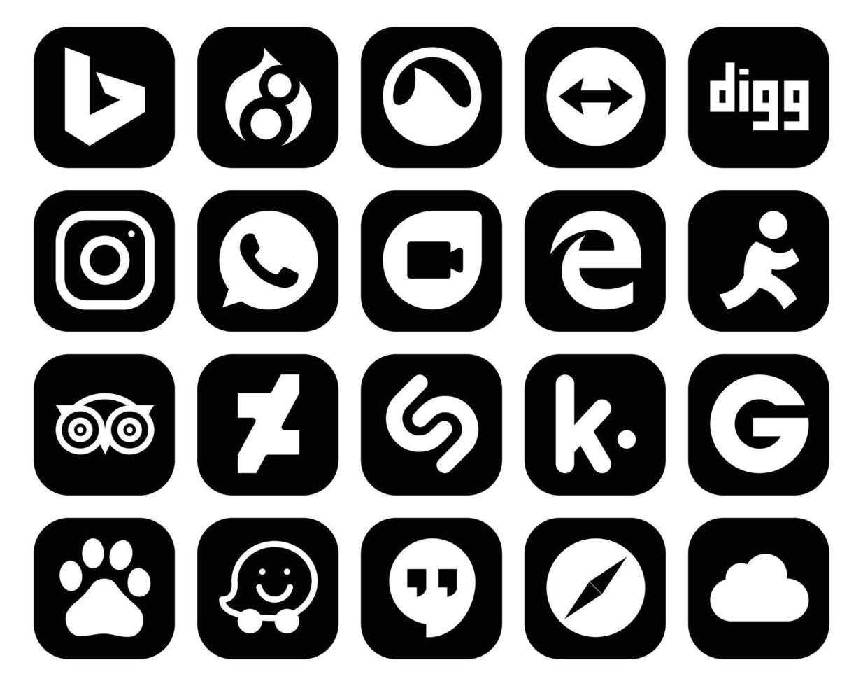 pack de 20 icônes de médias sociaux, y compris waze groupon edge kik deviantart vecteur