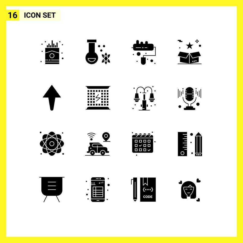 ensemble de pictogrammes de 16 glyphes solides simples d'un paquet de pinceaux de livraison surprize éléments de conception vectoriels modifiables vecteur