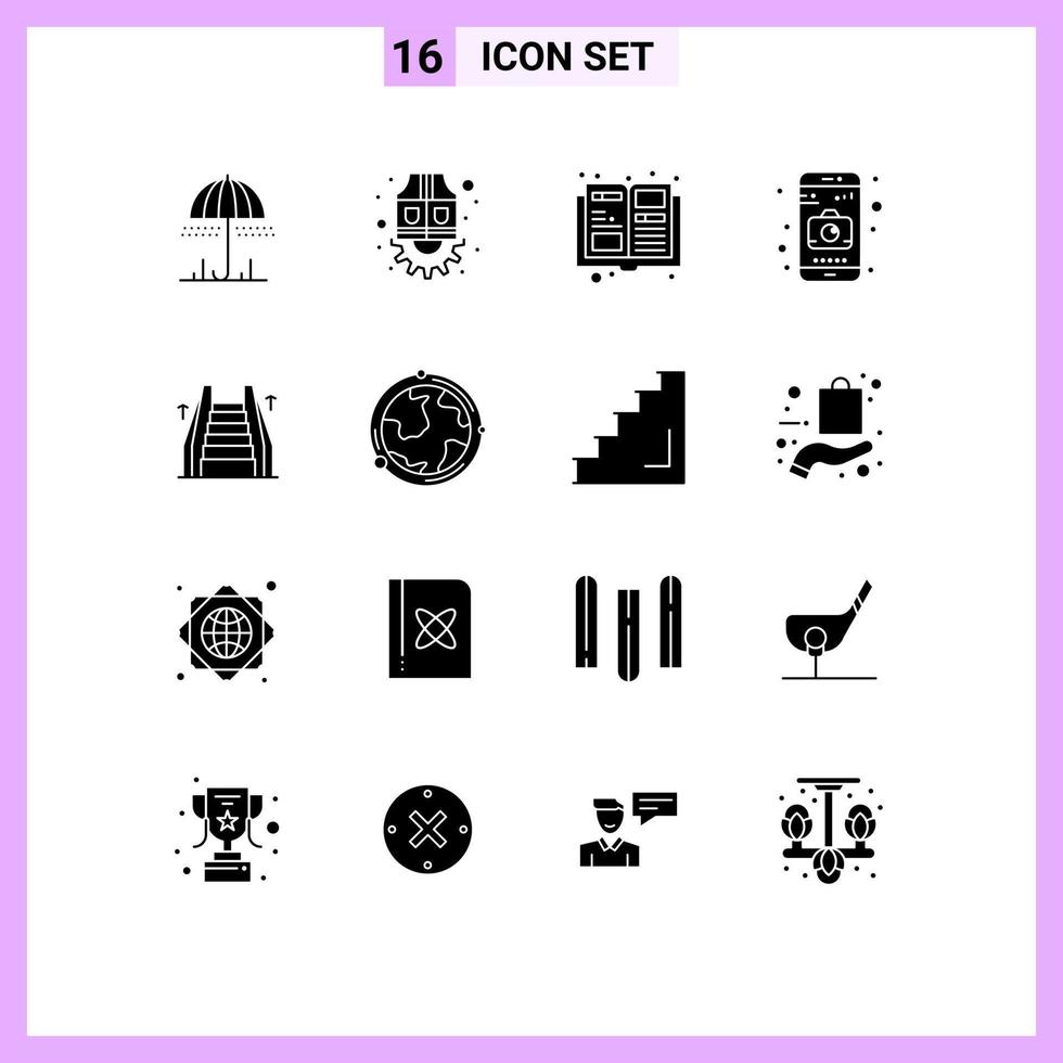 ensemble de 16 symboles d'icônes d'interface utilisateur modernes signes pour échelle ascenseur catalogue escalier caméra éléments de conception vectoriels modifiables vecteur