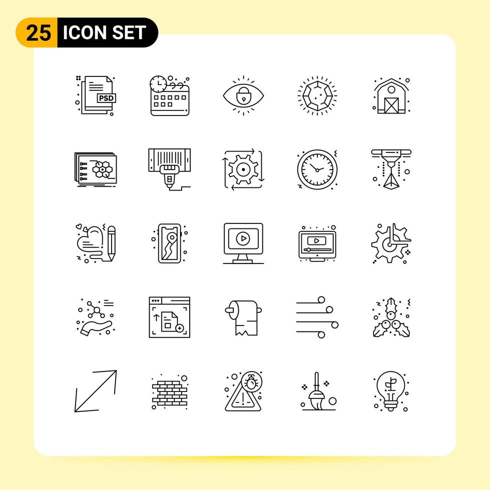 25 lignes universelles définies pour les applications web et mobiles grange bijoux oeil bijou diamant éléments de conception vectoriels modifiables vecteur