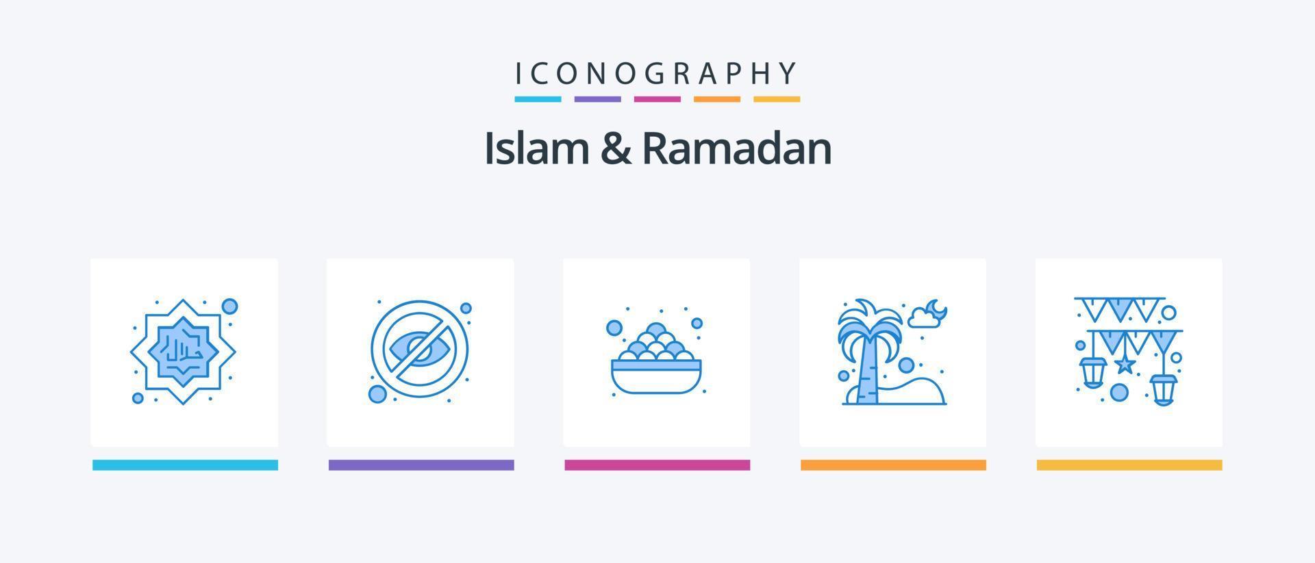 pack d'icônes bleu islam et ramadan 5 comprenant un pin. sapin. cacher. Rendez-vous. sucré. conception d'icônes créatives vecteur